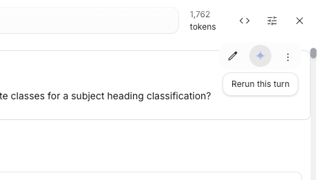 Rerun this turn button — a small sparkle icon next to the message