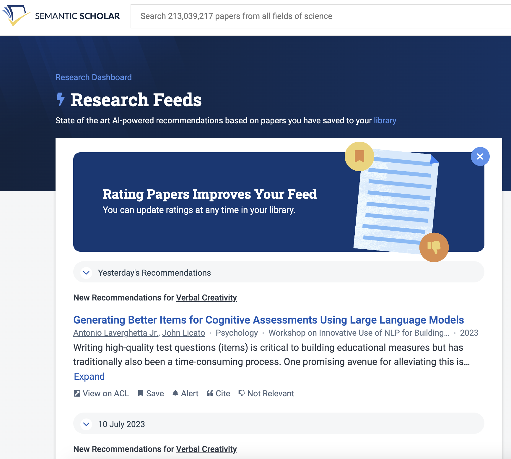 Semantic Scholar is a research search and tracking tool with effective recommendation (passive search)